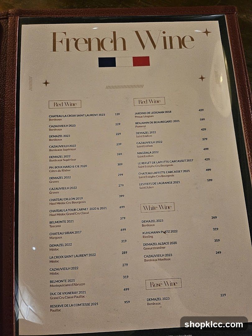 French Wine Menu