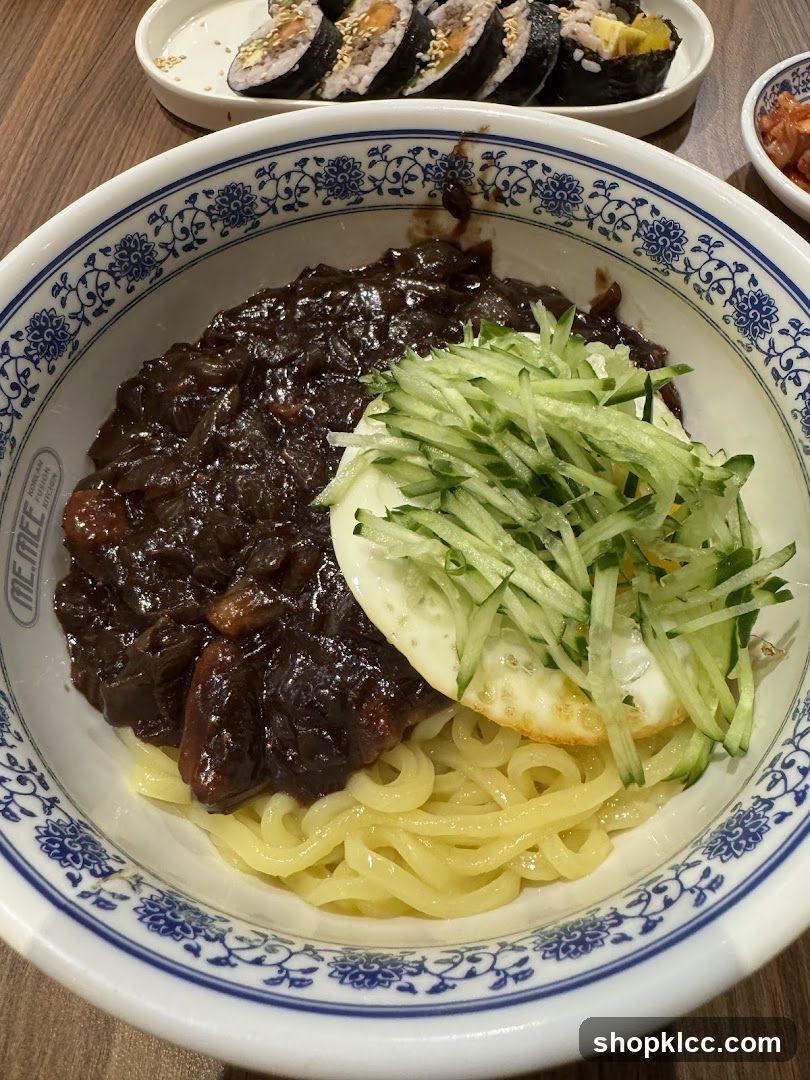Bowl of Korean-style noodles with toppings