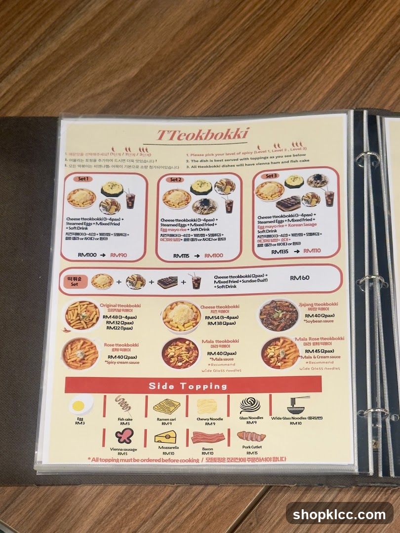 Tteokbokki Menu