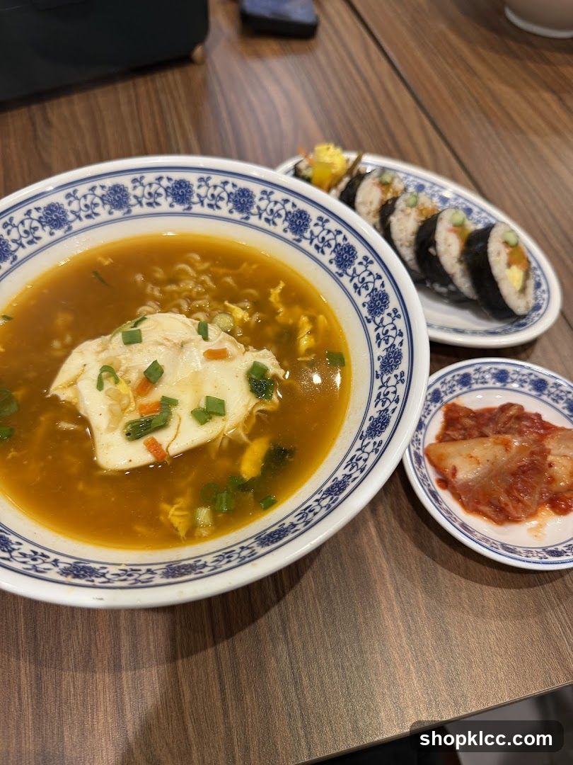 Korean-style meal with soup and side dishes