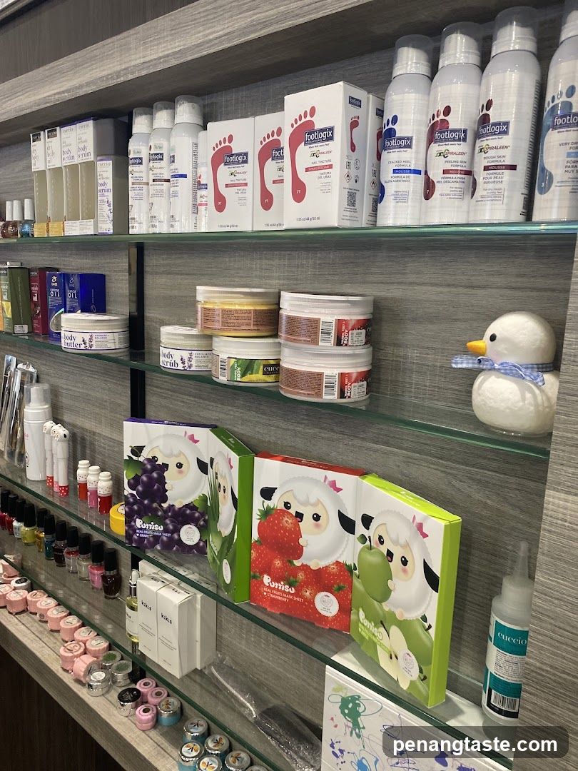 Shelves with beauty products