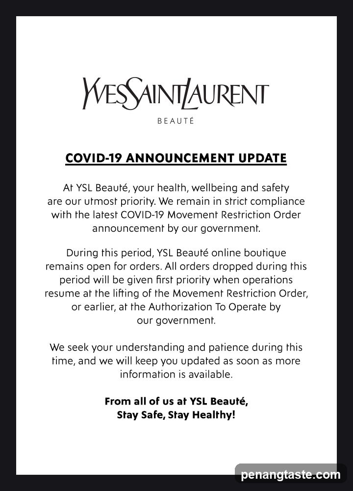 YSL Beauté COVID-19 Announcement Update