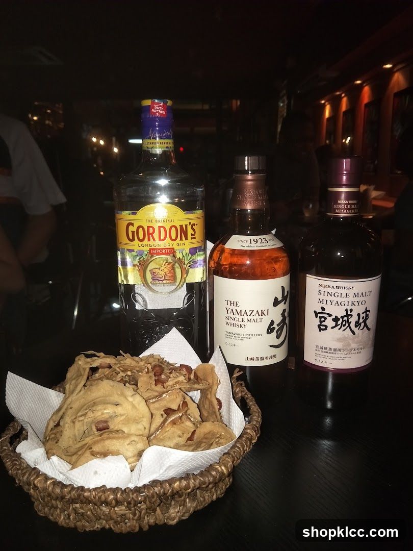 Bottles and snacks on a table