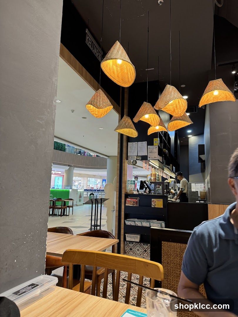 Restaurant Interior with Woven Pendant Lights