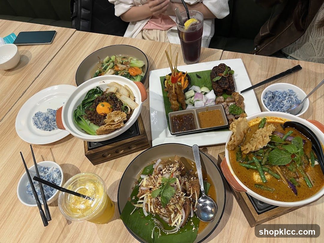 Table with various dishes and drinks