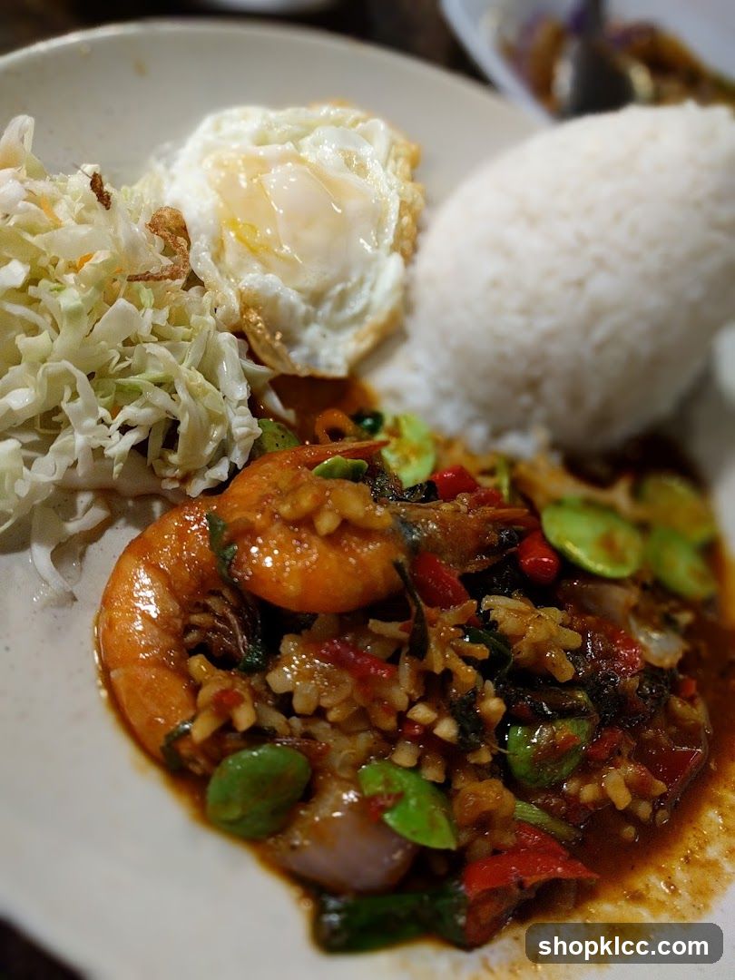 Shrimp Curry Rice with Fried Egg and Coleslaw