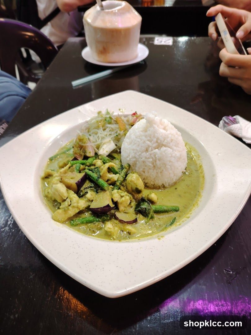 Thai Green Curry with Rice and Coconut Drink