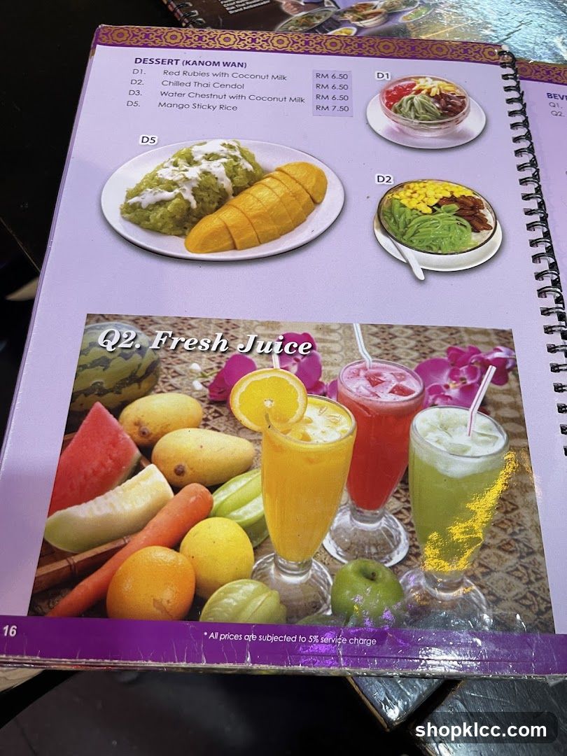Dessert and Fresh Juice Menu Page
