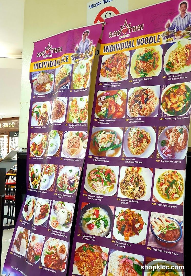 Rak Thai Individual Noodle Menu