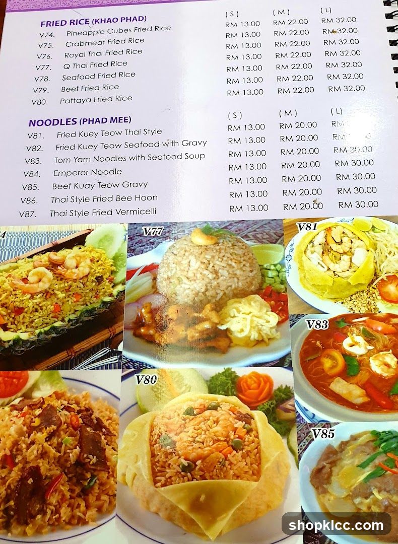 Thai Cuisine Menu with Fried Rice and Noodles