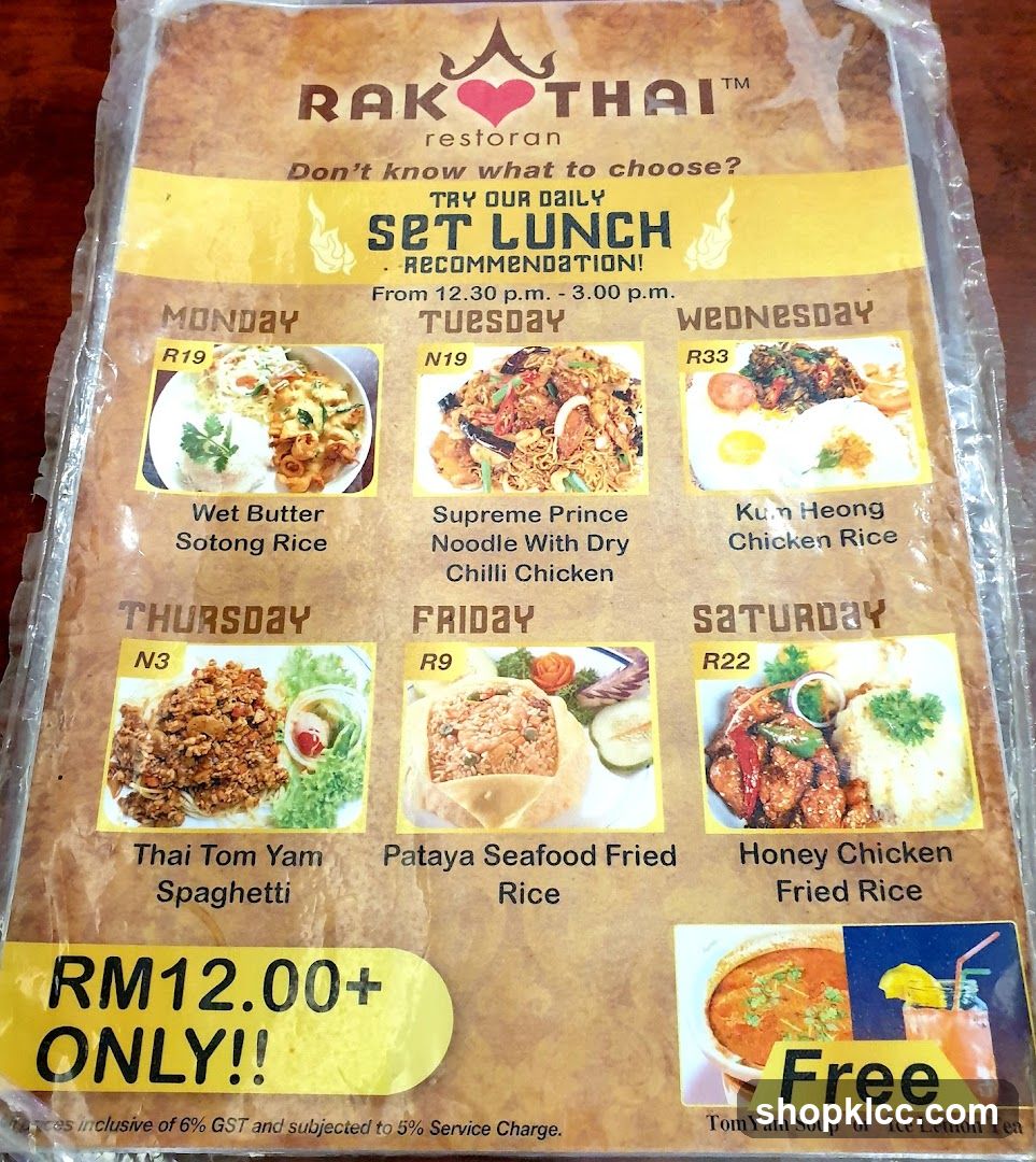 Rak Thai Resforan Set Lunch Menu
