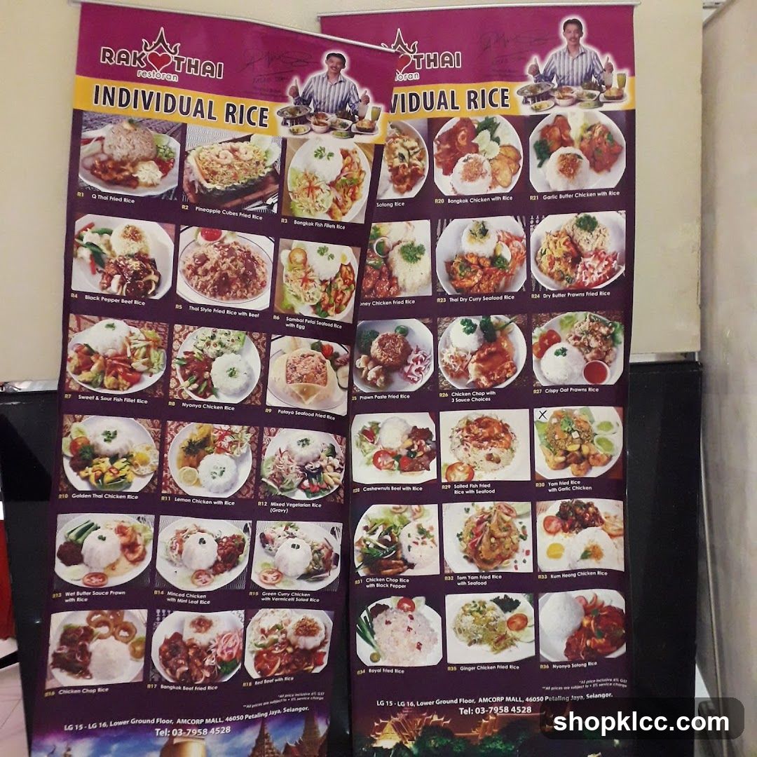 Rak Thai Individual Rice Menu