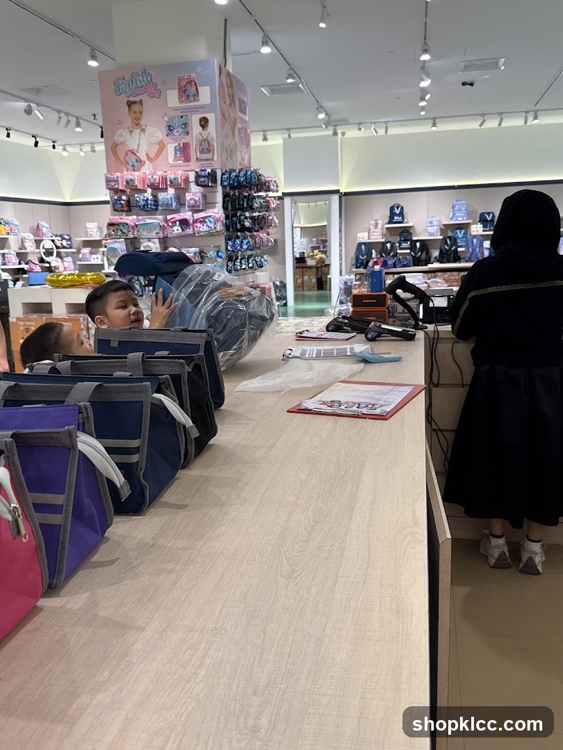 Store Interior with Kids and Bags