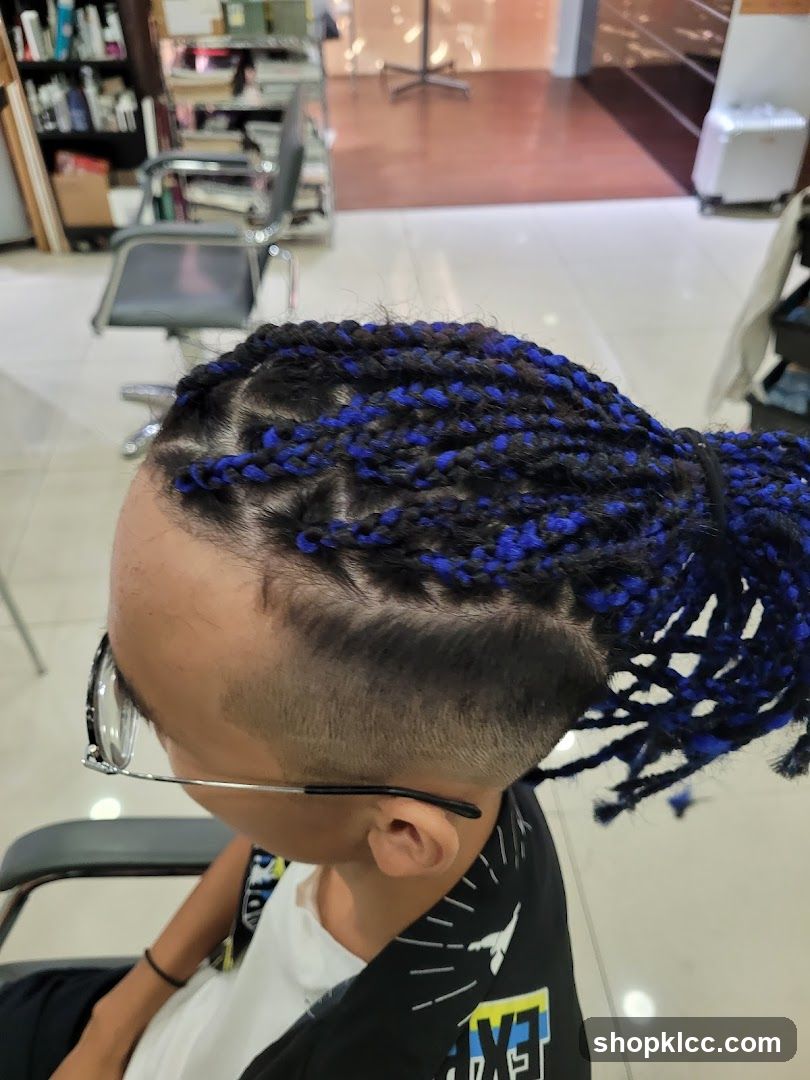 Braided Hair with Blue Accents