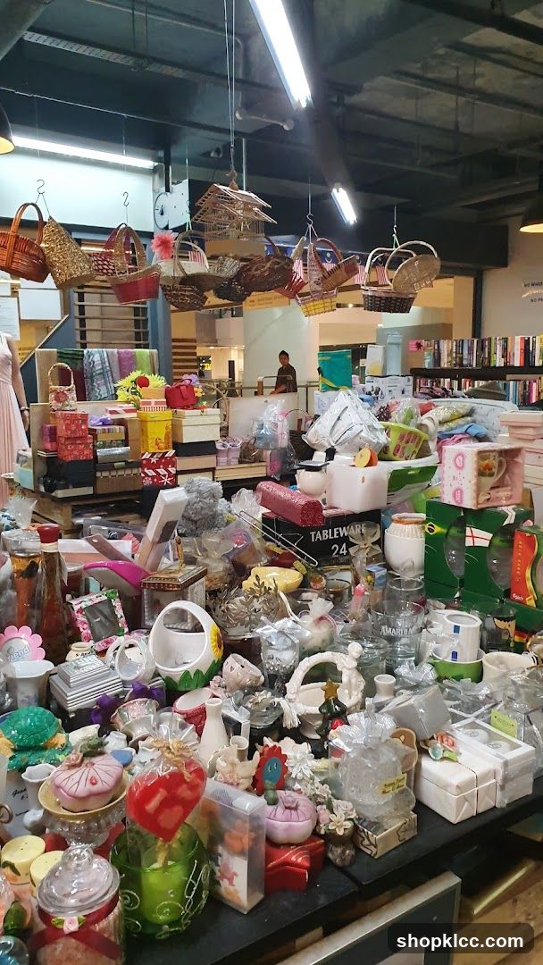 Display of various decorative items and baskets