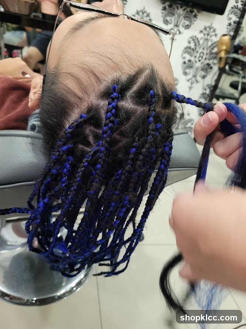 Hair braiding in progress