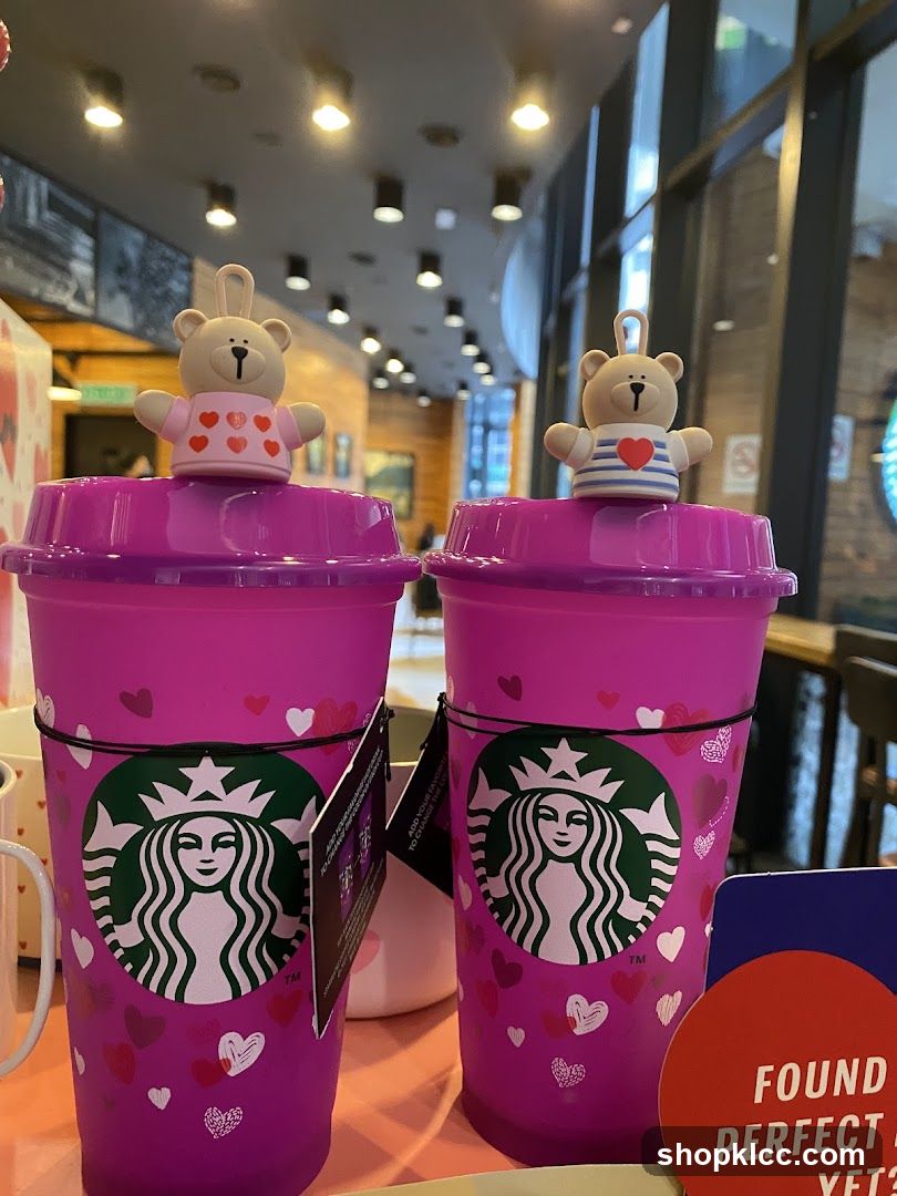 Starbucks Pink Cup Set with Bear Toppers