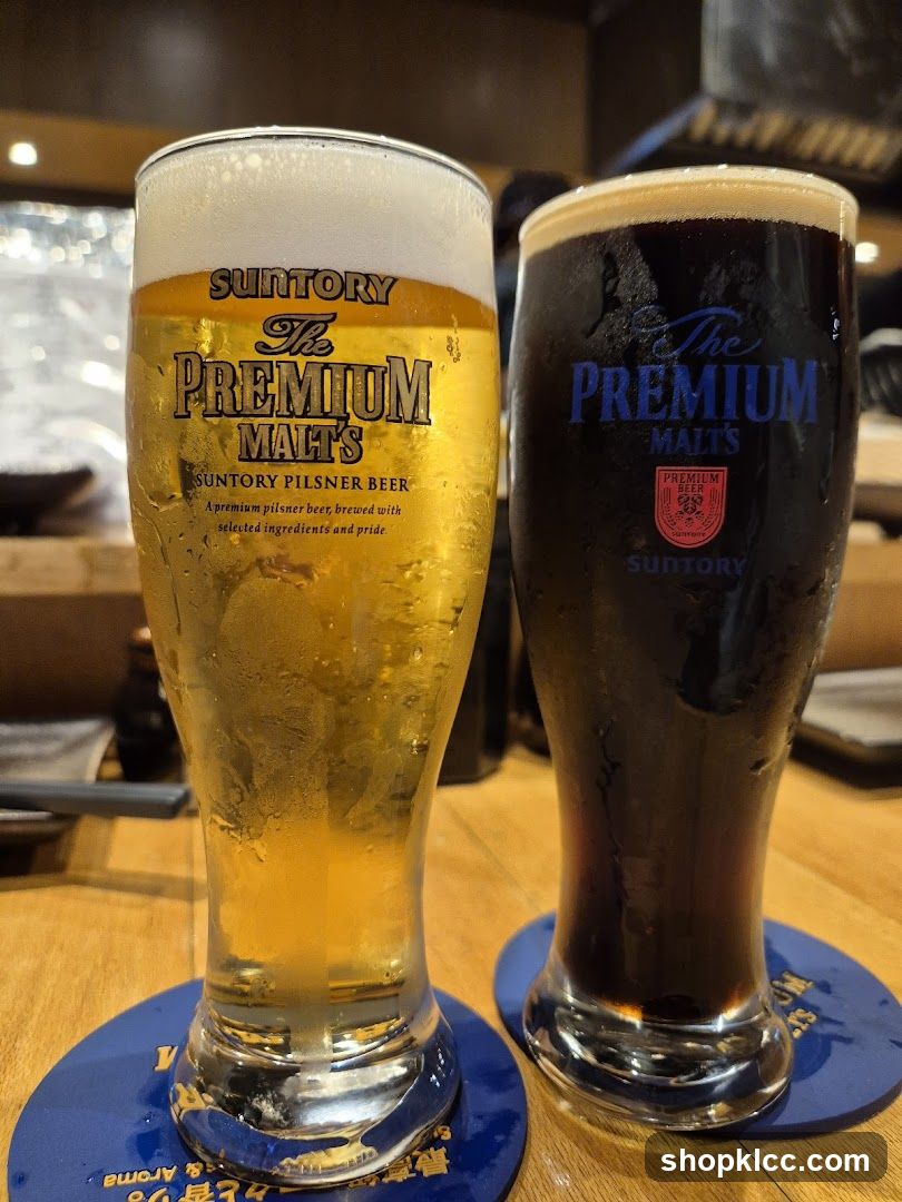 Two glasses of Suntory Premium Malt's beer