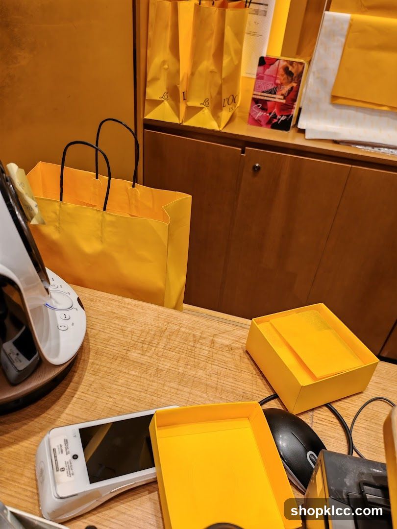 Countertop with shopping bags and payment devices