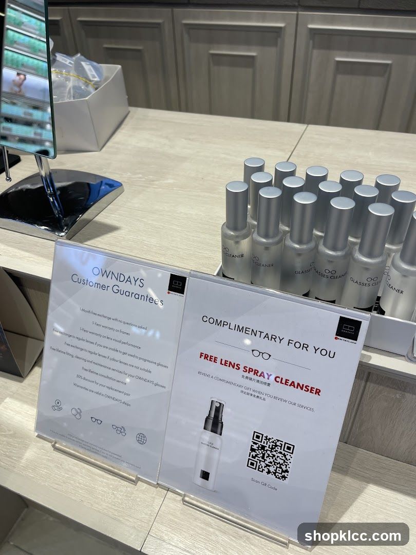 OWNDAYS Customer Guarantees and Free Lens Spray Cleanser Offer