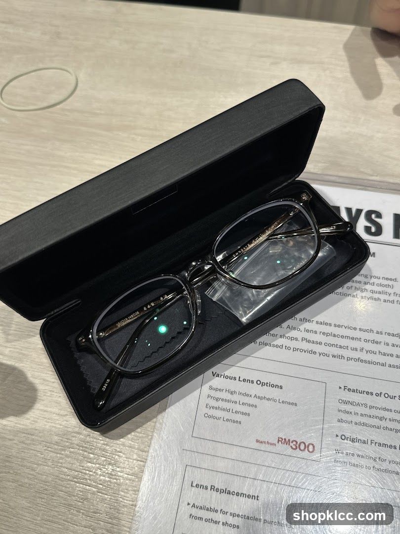 Eyeglasses in a case with a menu