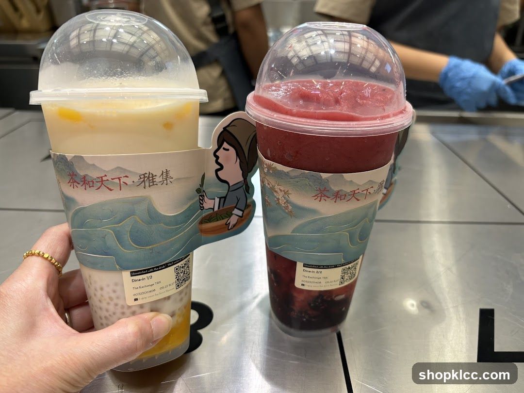 Two drinks with decorative sleeves
