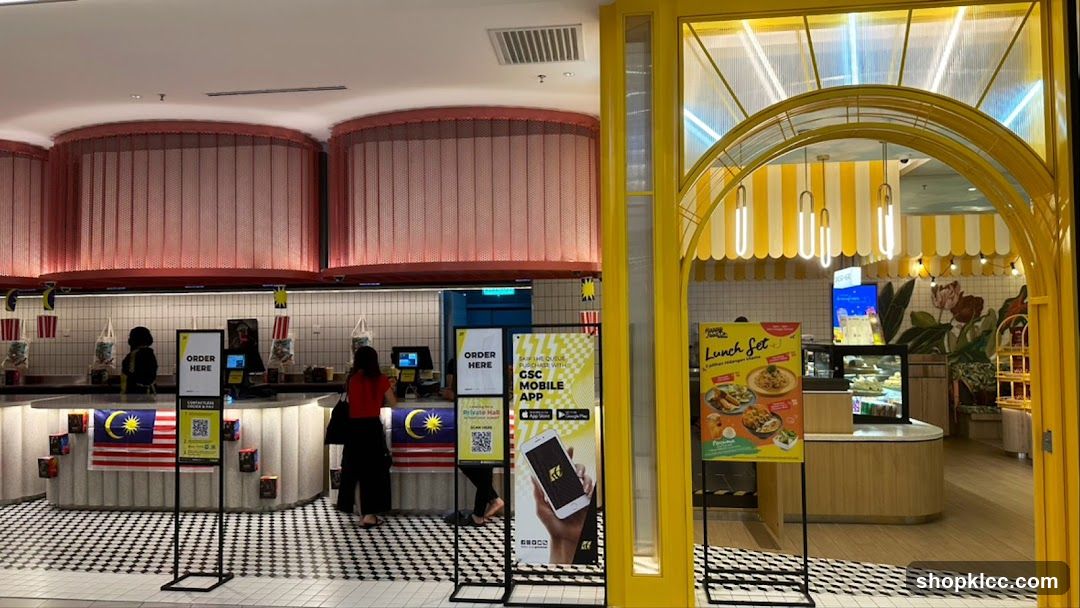 Food establishment with ordering counter and promotional signage