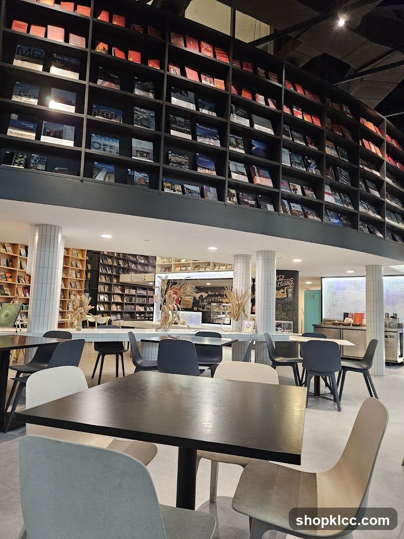 Modern Cafe with Bookshelves