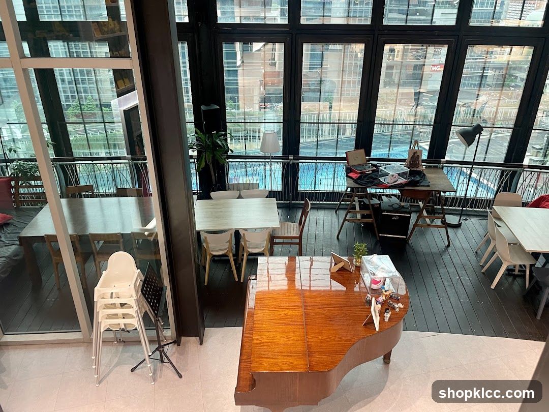Interior of a cafe with a grand piano