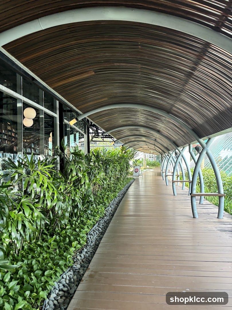 Covered Walkway with Greenery and Seating