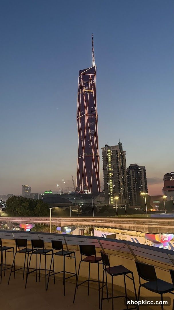 Cityscape at Dusk with Tall Building