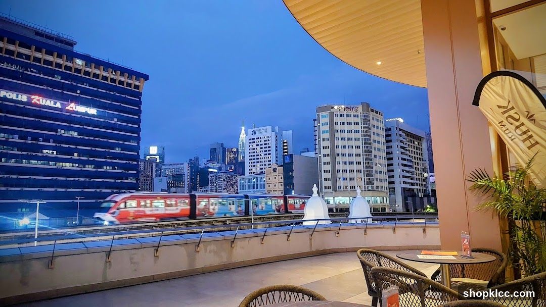Outdoor seating area with city view