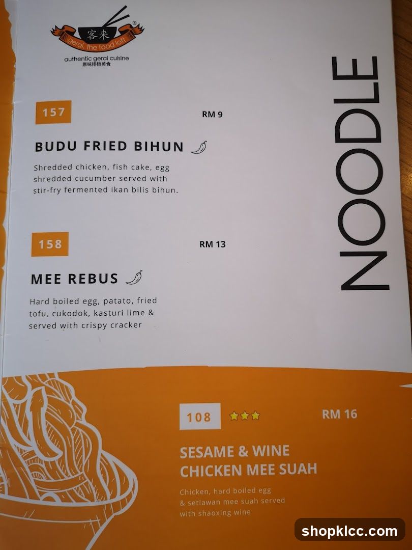 Noodle Menu