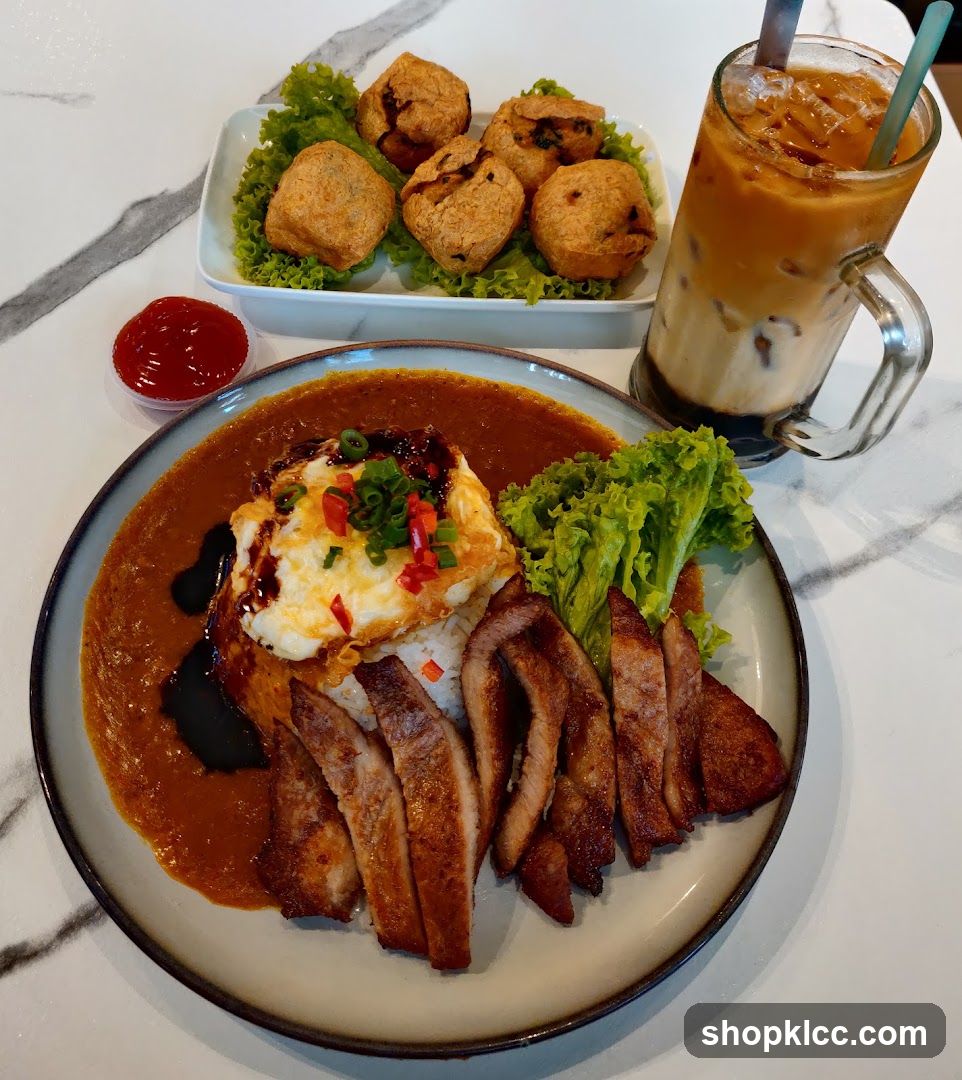 Pork Curry Rice with Fried Egg and Drink