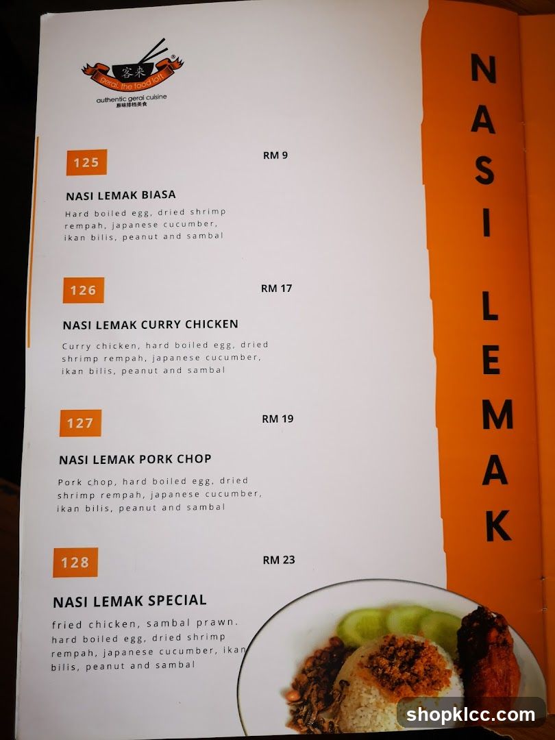 Nasi Lemak Menu