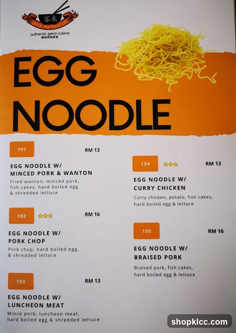 Egg Noodle Menu
