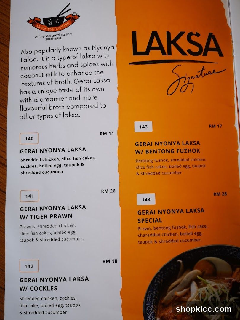 Laksa Menu