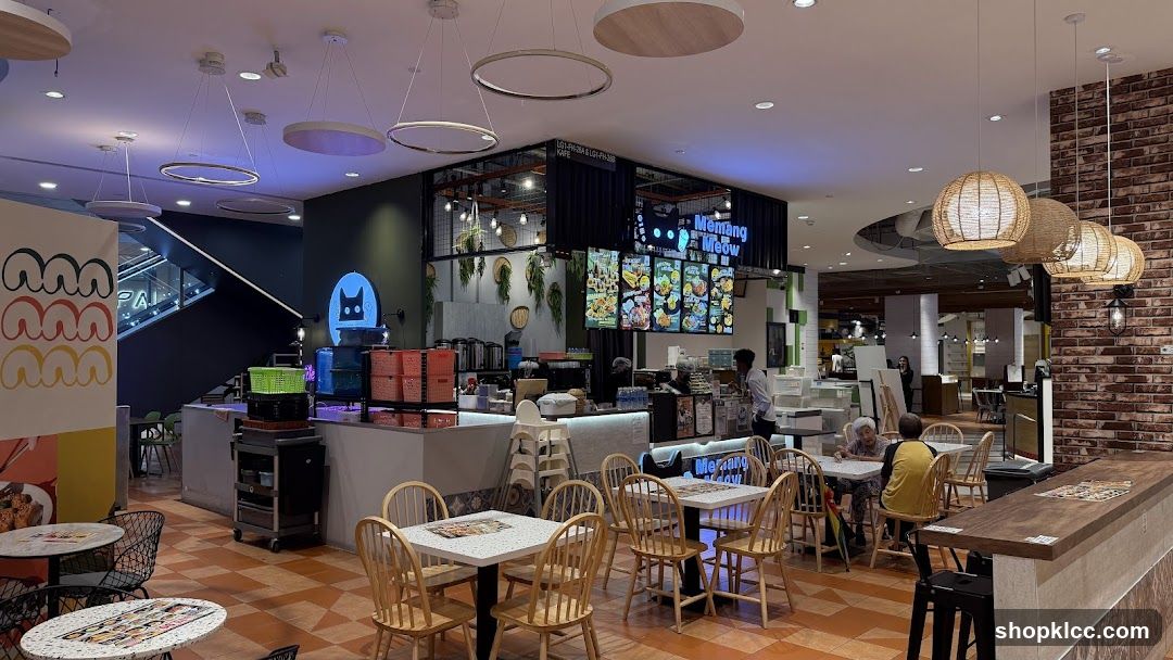 Interior of a cafe with seating and a counter