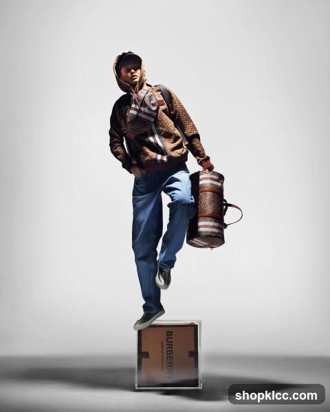 Man in Burberry Outfit Posing with Bag