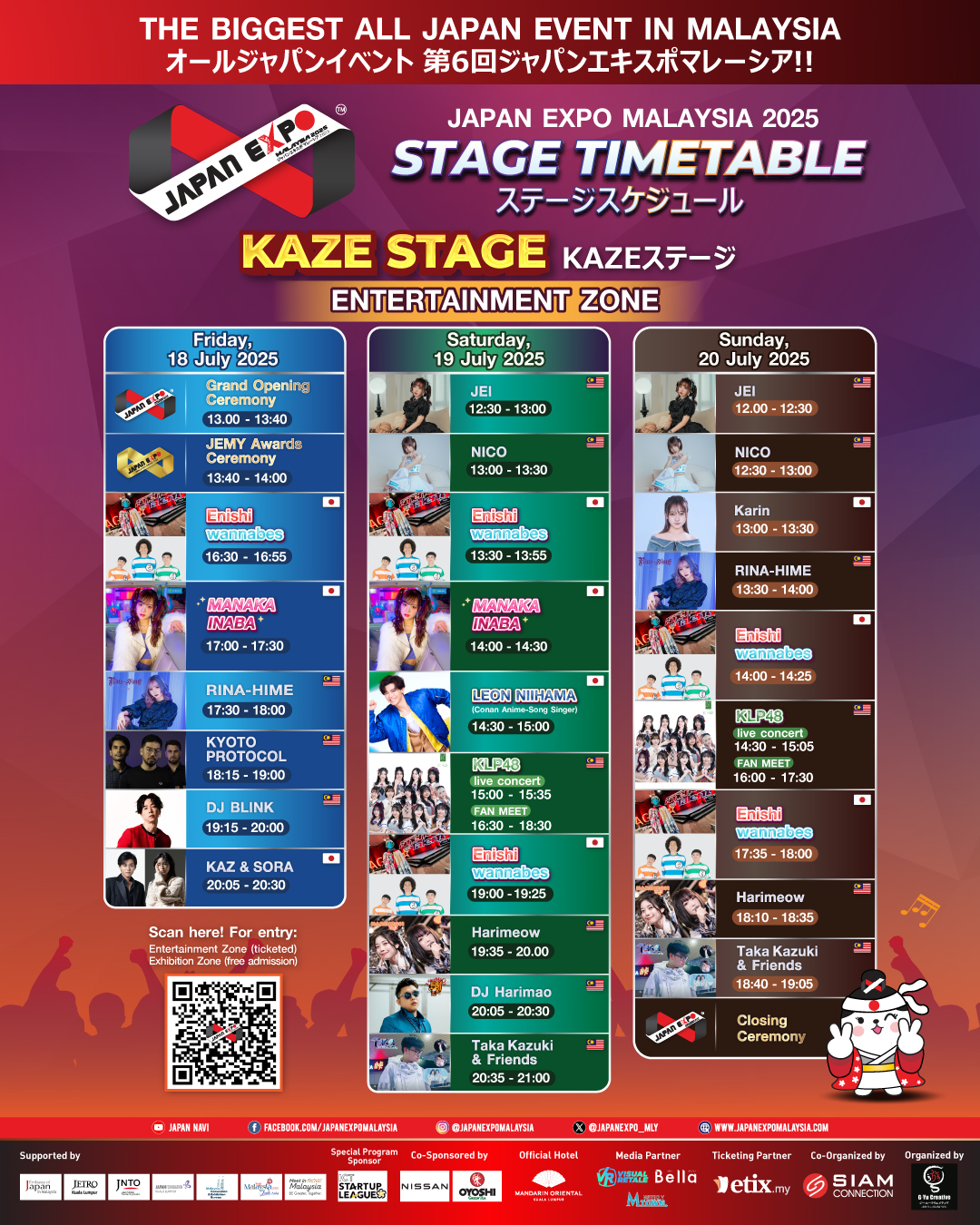 Kaze stage timetable for Japan Expo Malaysia 2026 at the Kuala Lumpur Convention Centre